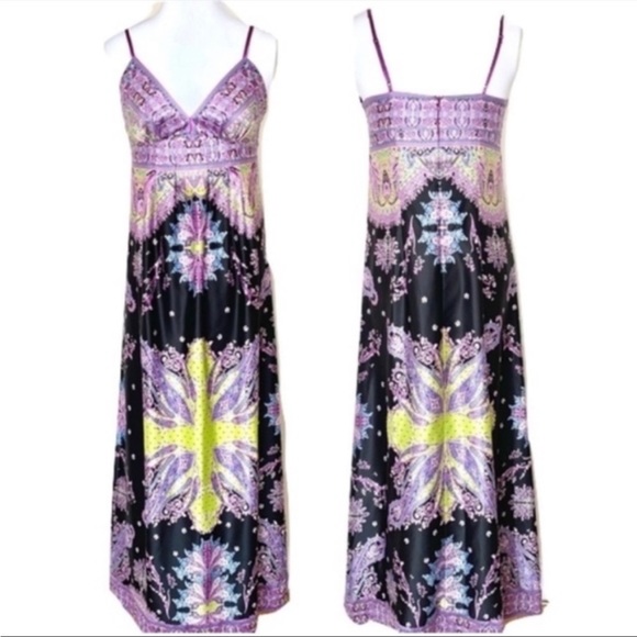 ECI•Purple Paisley Charmeuse Silky•Maxi•Dress•Sz 6 - Picture 6 of 8